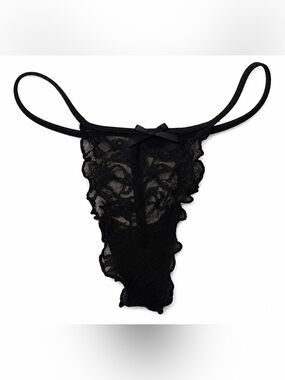 Victoria’s Secret Black Lace Ruffle G-String Thong Panty XS